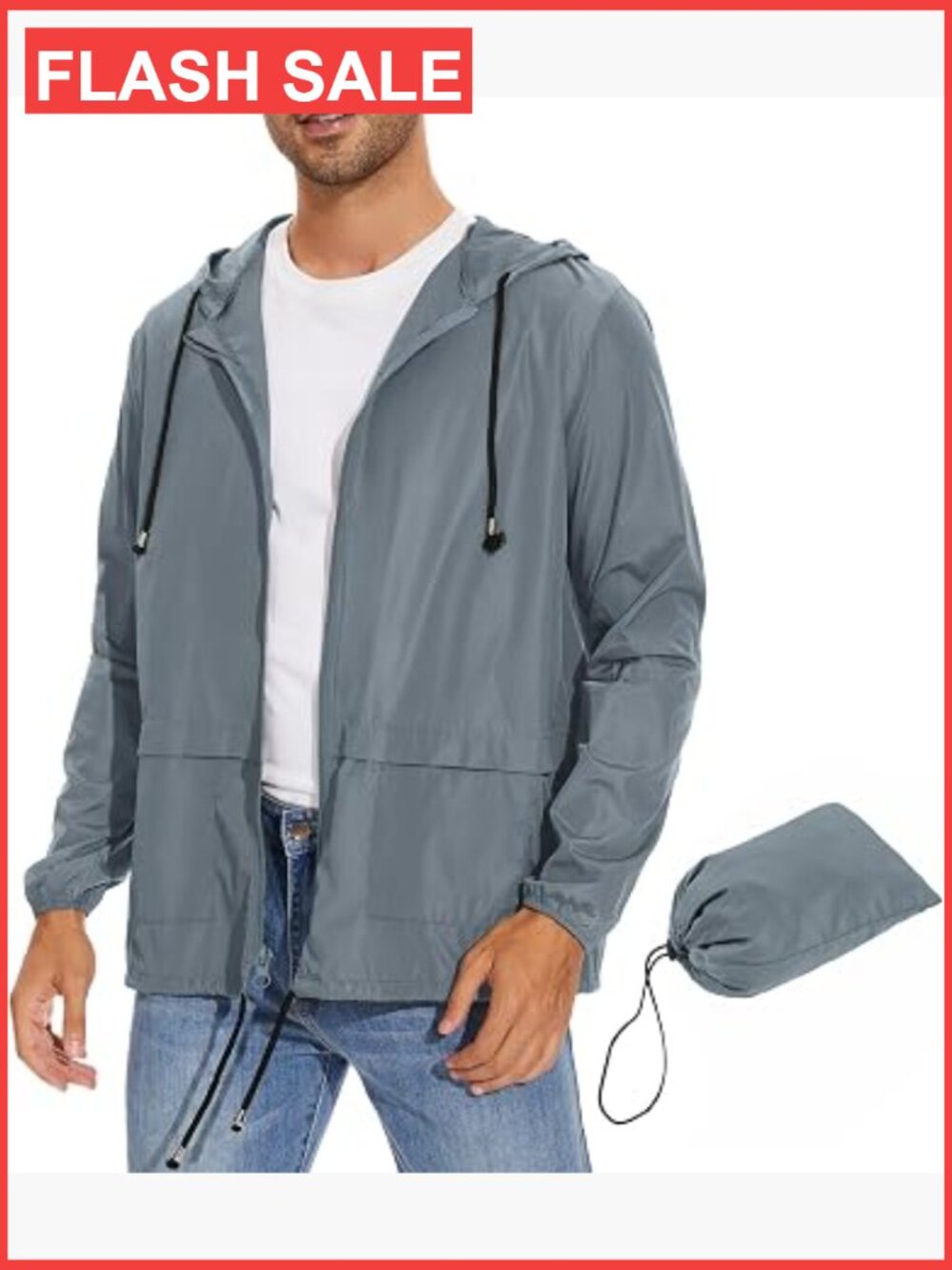 Men's Lightweight Waterproof Hooded Raincoat Packable Windbreaker Jacket